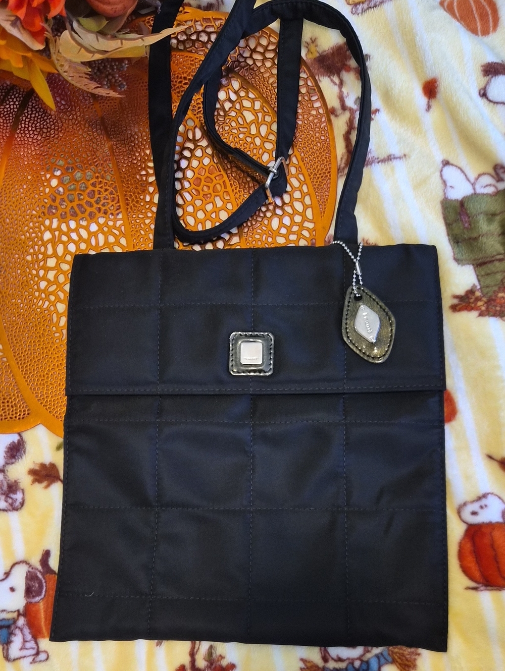 Quilted Black Shoulder Crossbody Bag with Silver Accent